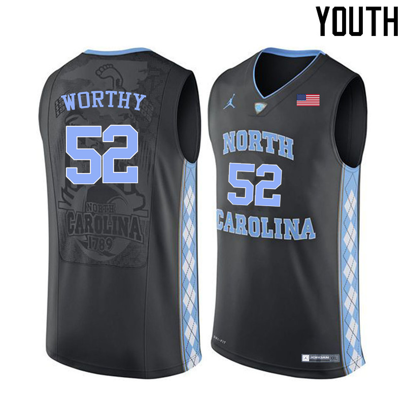 Youth North Carolina Tar Heels #52 James Worthy College Basketball Jerseys Sale-Black - Click Image to Close